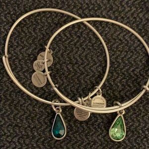 Alex and Ani set 2 Swarovski green crystals silver